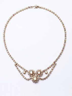 Jay Kel Vintage Aurora Borealis AB Rhinestone Choker Necklace Gold Tone Classic